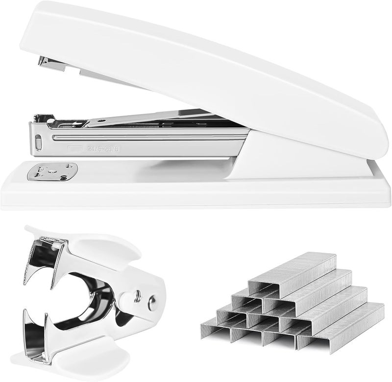 Muxdilu Stapler 25 Sheet Capacity with 1000 Staples and Staple Remover - Staplers for Desk, Non-Slip Office Stapler with Staples, White - Image 1
